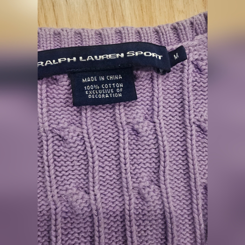 Ralph Lauren Sport Women's Lavender V-Neck Sweater 100% Cotton Size-M - Picture 9 of 11